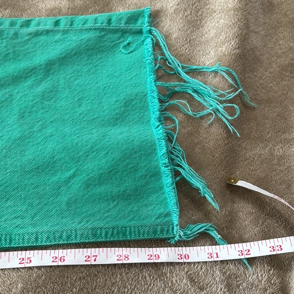 Zara Woman’s Wide Leg Raw Hem Green Jeans - Picture 7 of 10